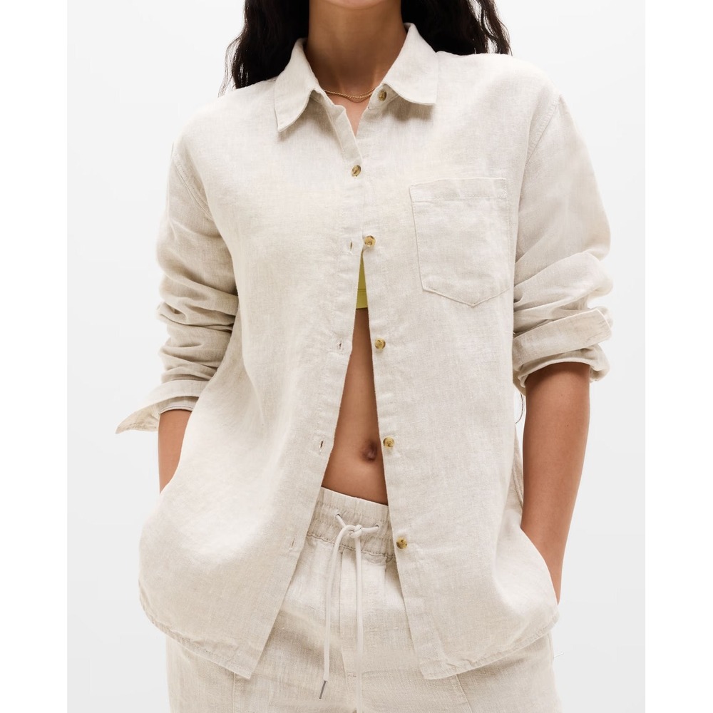 Athleta Women's European Flax Retreat Linen Button Up Shirt #850931 - Undyed - M